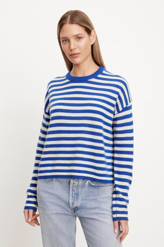 ALYSSA CASHMERE STRIPED CREW NECK SWEATER