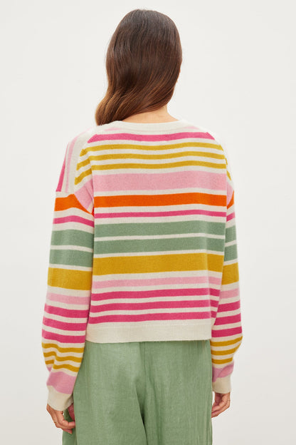 ANNY CASHMERE STRIPED CREW NECK SWEATER