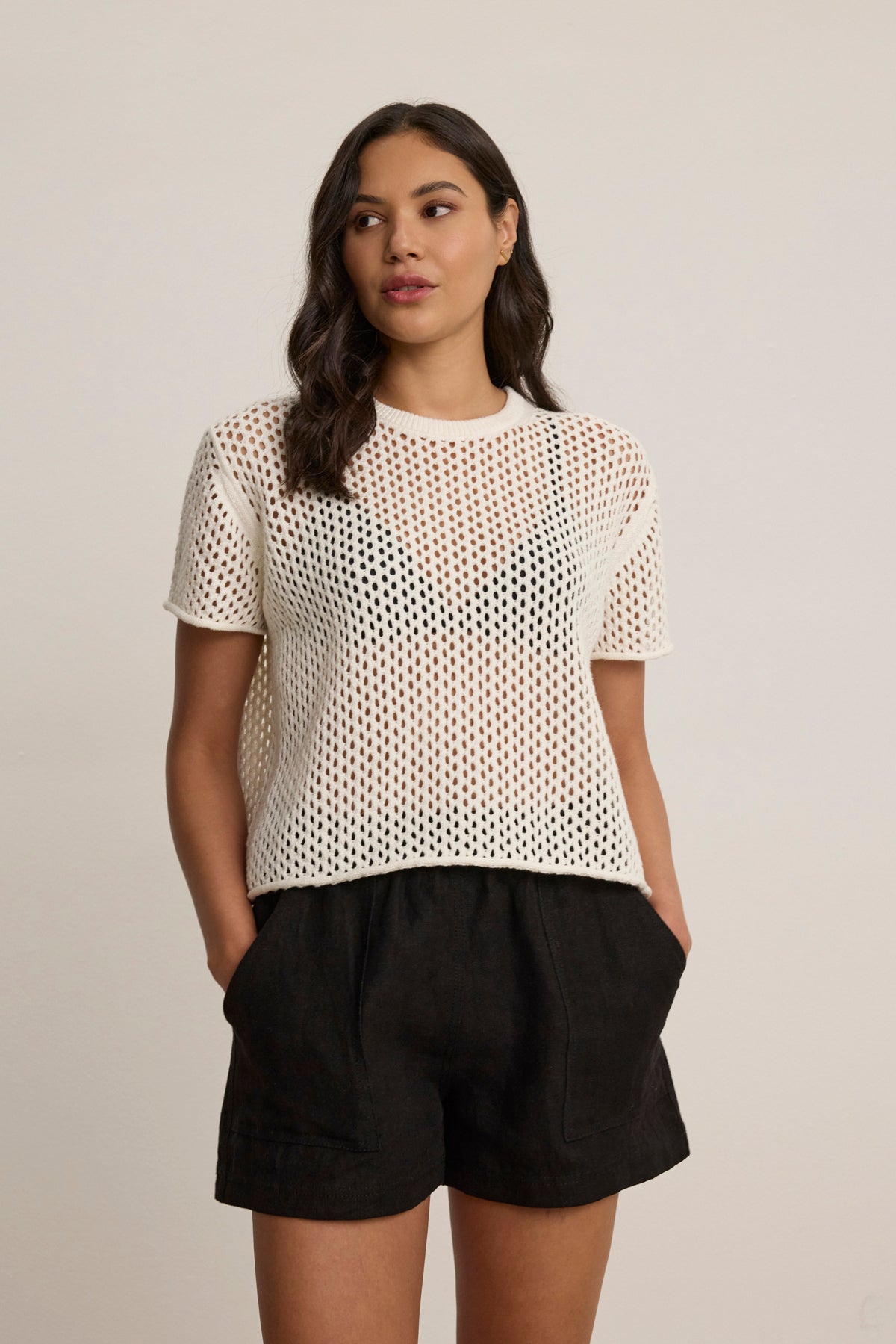 ASHLEY COTTON CASHMERE MESH SWEATER