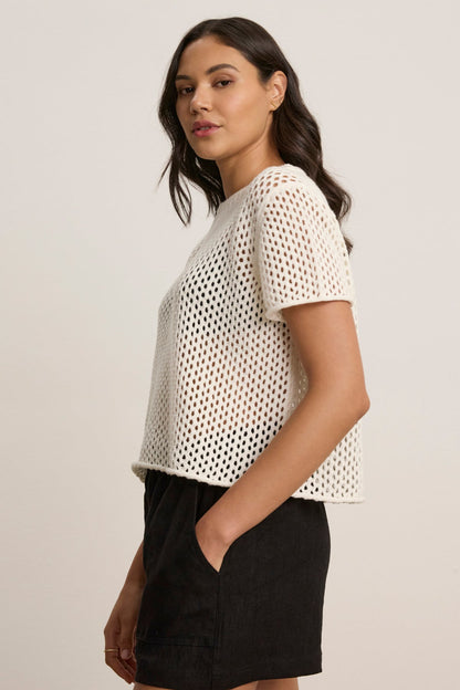 ASHLEY COTTON CASHMERE MESH SWEATER