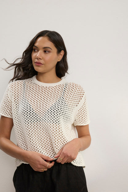 ASHLEY COTTON CASHMERE MESH SWEATER