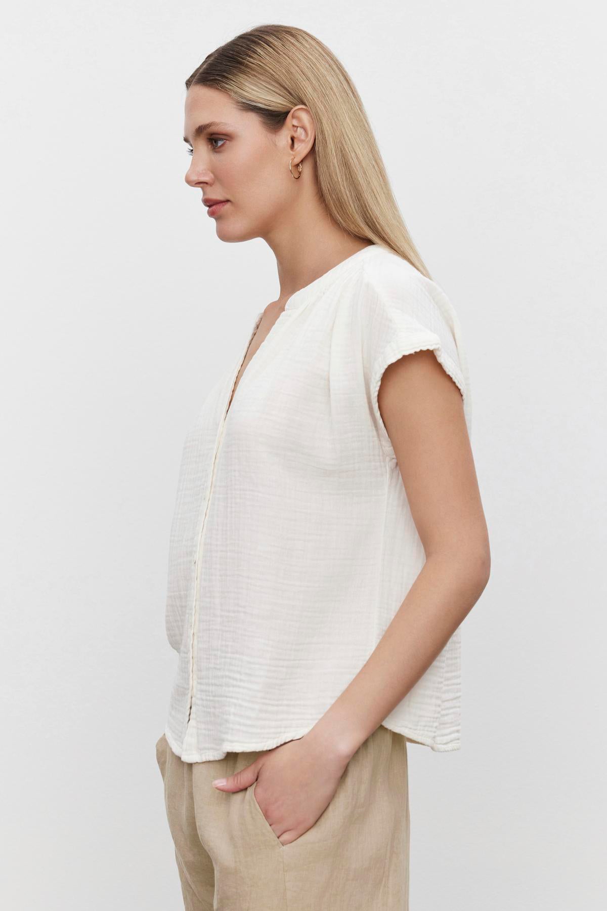 PAMELA COTTON GAUZE BUTTON-UP TOP