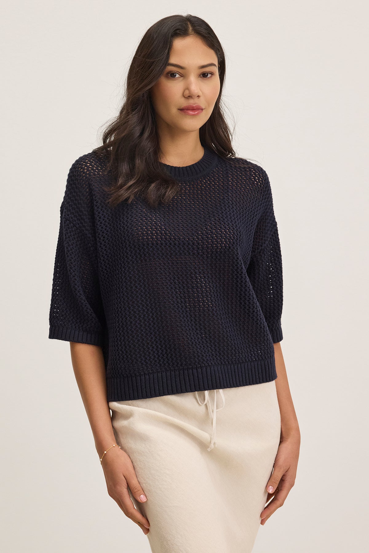 VIENNA COTTON CASHMERE MESH SWEATER