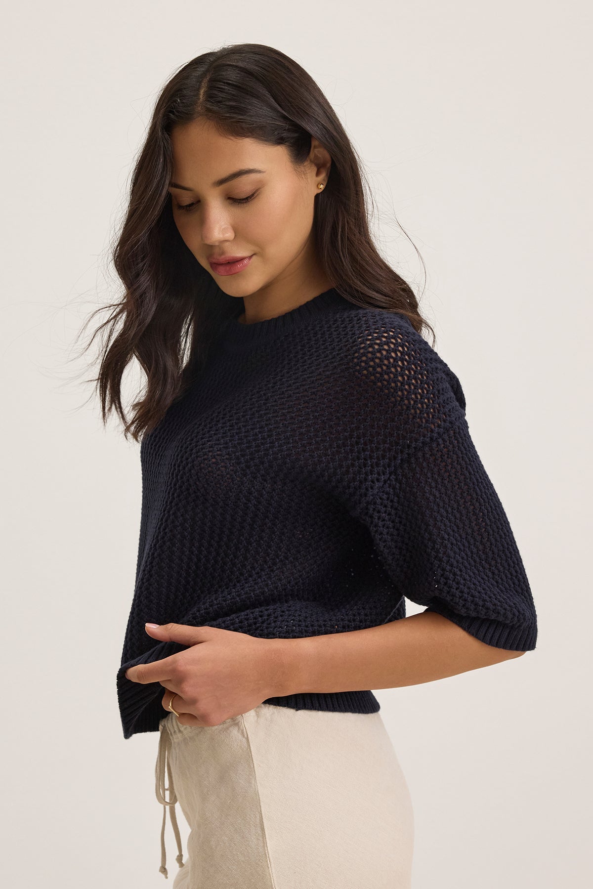 VIENNA COTTON CASHMERE MESH SWEATER