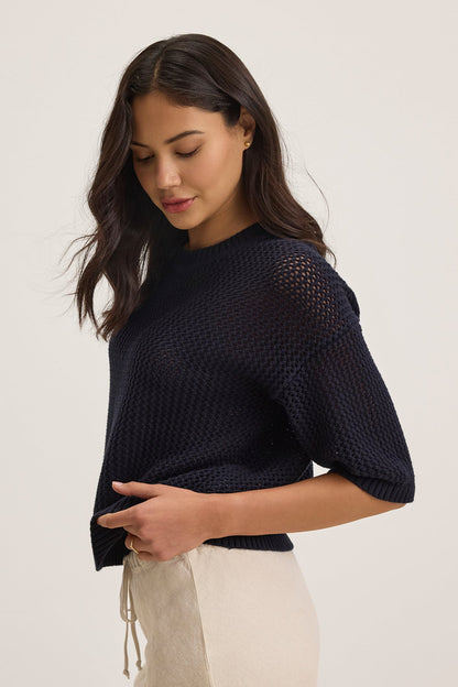 VIENNA COTTON CASHMERE MESH SWEATER