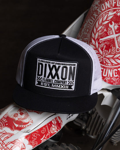 Decade Flat Bill Trucker Snapback - Black & White