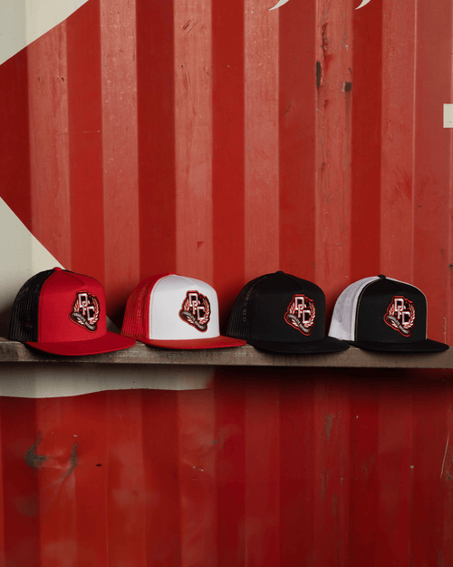 Defiance Flat Bill Trucker Snapback - Red, White, & Black