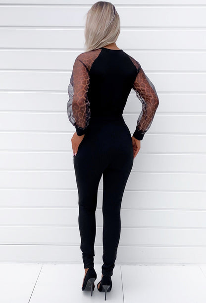 Jenna Leopard Organza Long Sleeve Jumpsuit