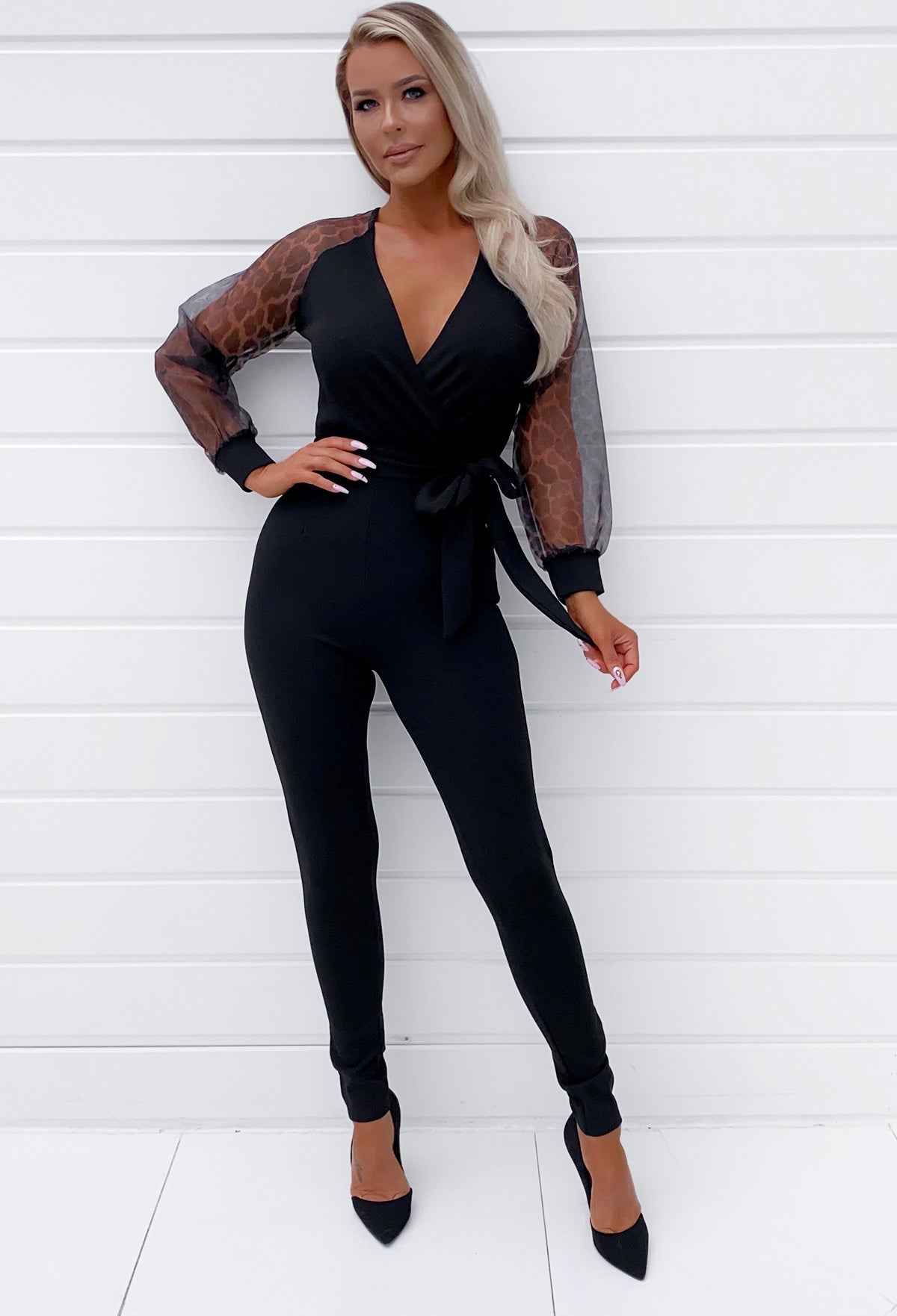 Jenna Leopard Organza Long Sleeve Jumpsuit