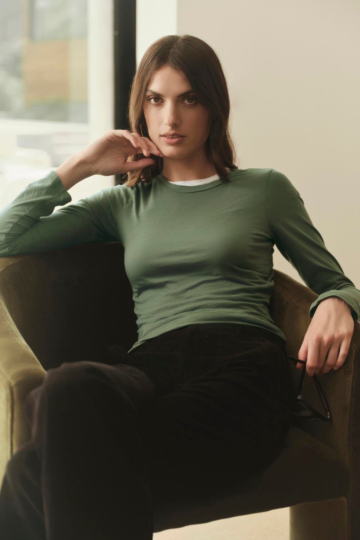 ZOFINA GAUZY WHISPER FITTED CREW NECK TEE