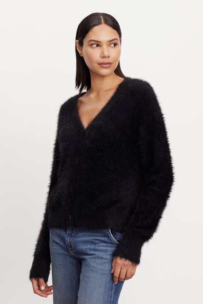 KELSEY FEATHER YARN CARDIGAN
