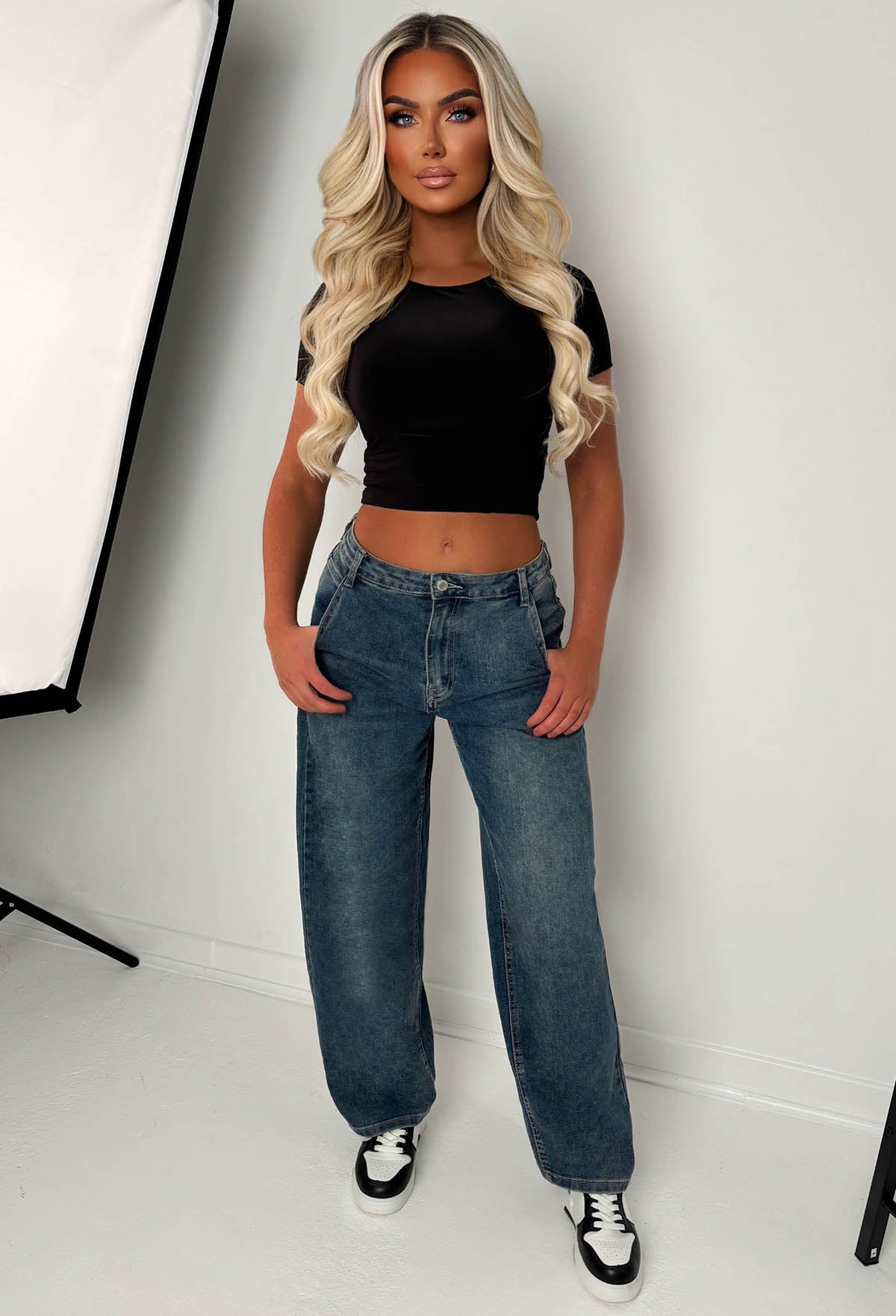 Flawless Mid Wash Stretch Denim Balloon Fit Jeans