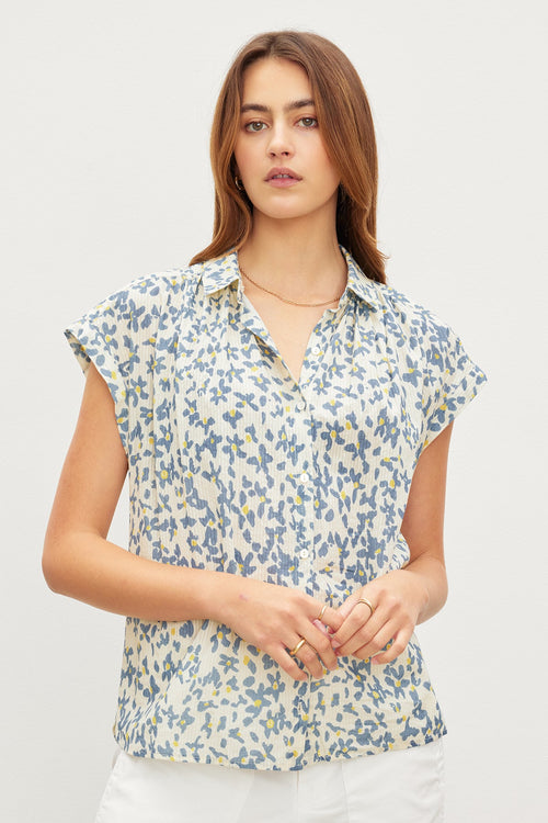 PAULETTE FLORAL BUTTON FRONT TOP