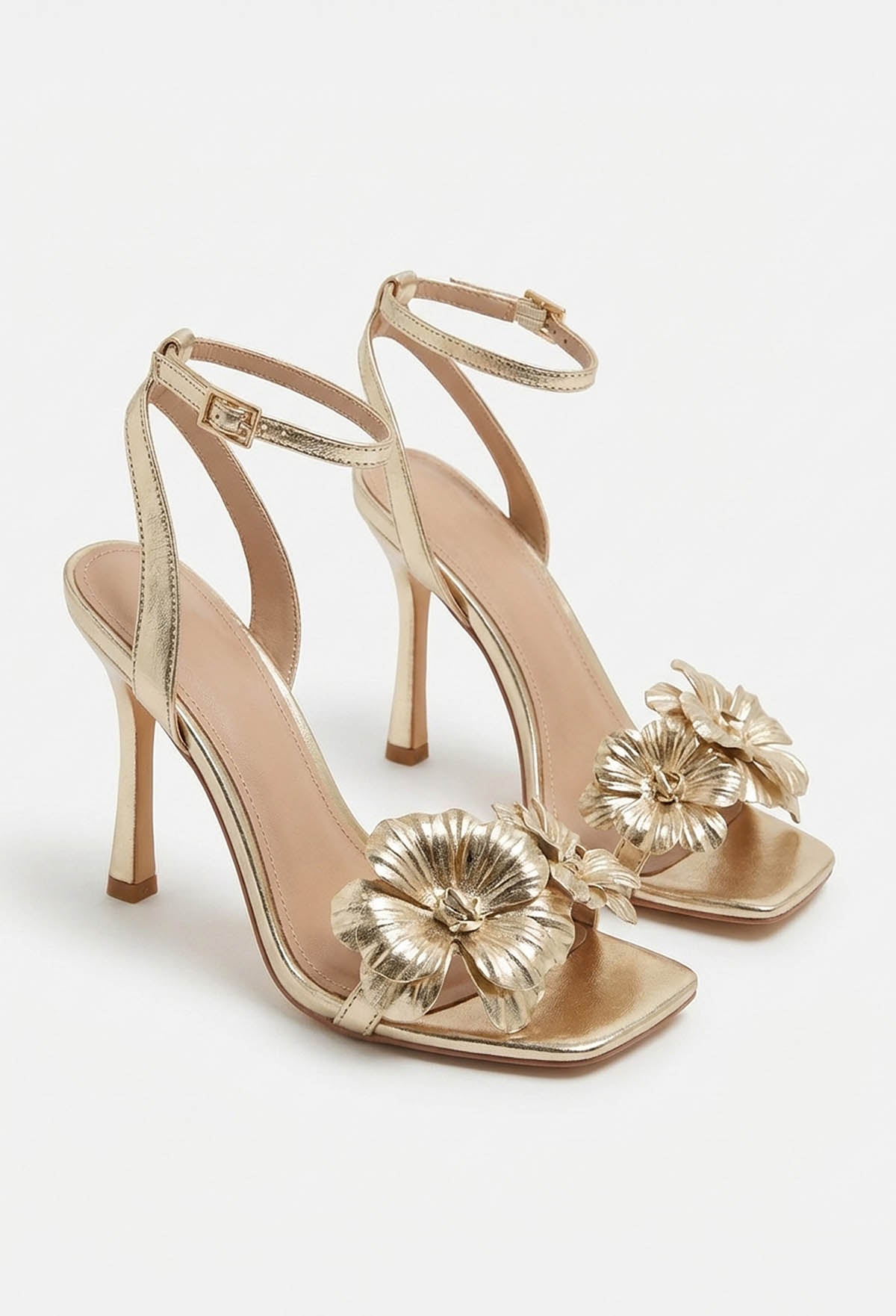 Floral Paradise Gold Flower Stiletto Heel Sandals