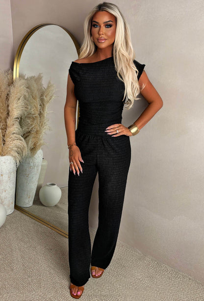 Forbidden Flame Black Ruched Shoulder Top