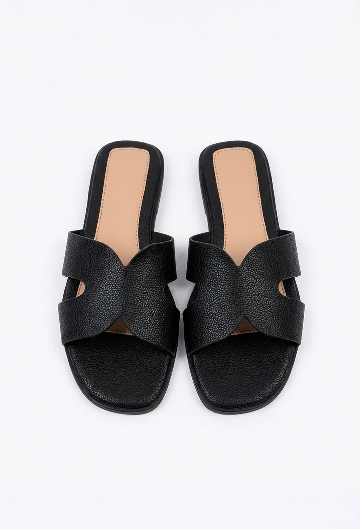 Forever You Black Faux Leather Sliders