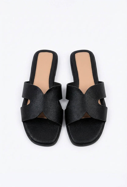 Forever You Black Faux Leather Sliders
