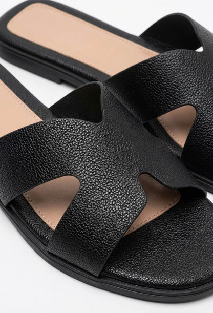 Forever You Black Faux Leather Sliders
