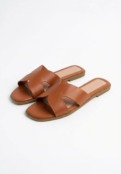 Forever You Tan Faux Leather Sliders