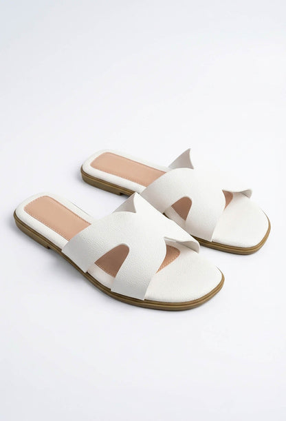Forever You White Faux Leather Sliders