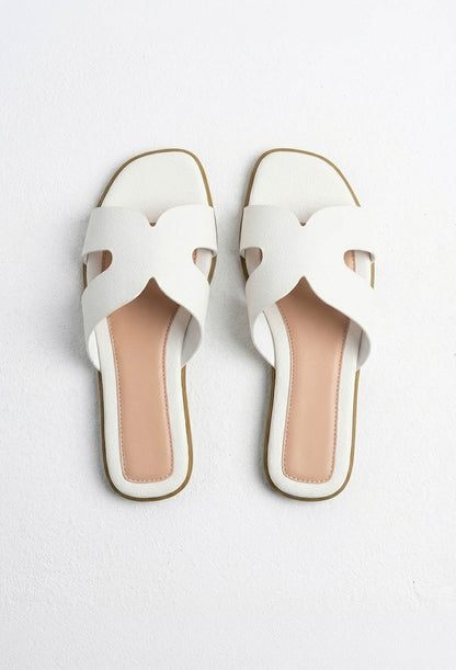 Forever You White Faux Leather Sliders