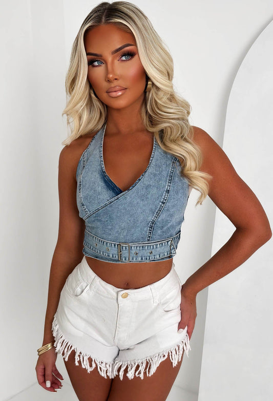 Frayed & Frantic White Stretch Frayed Cut Off Denim Shorts