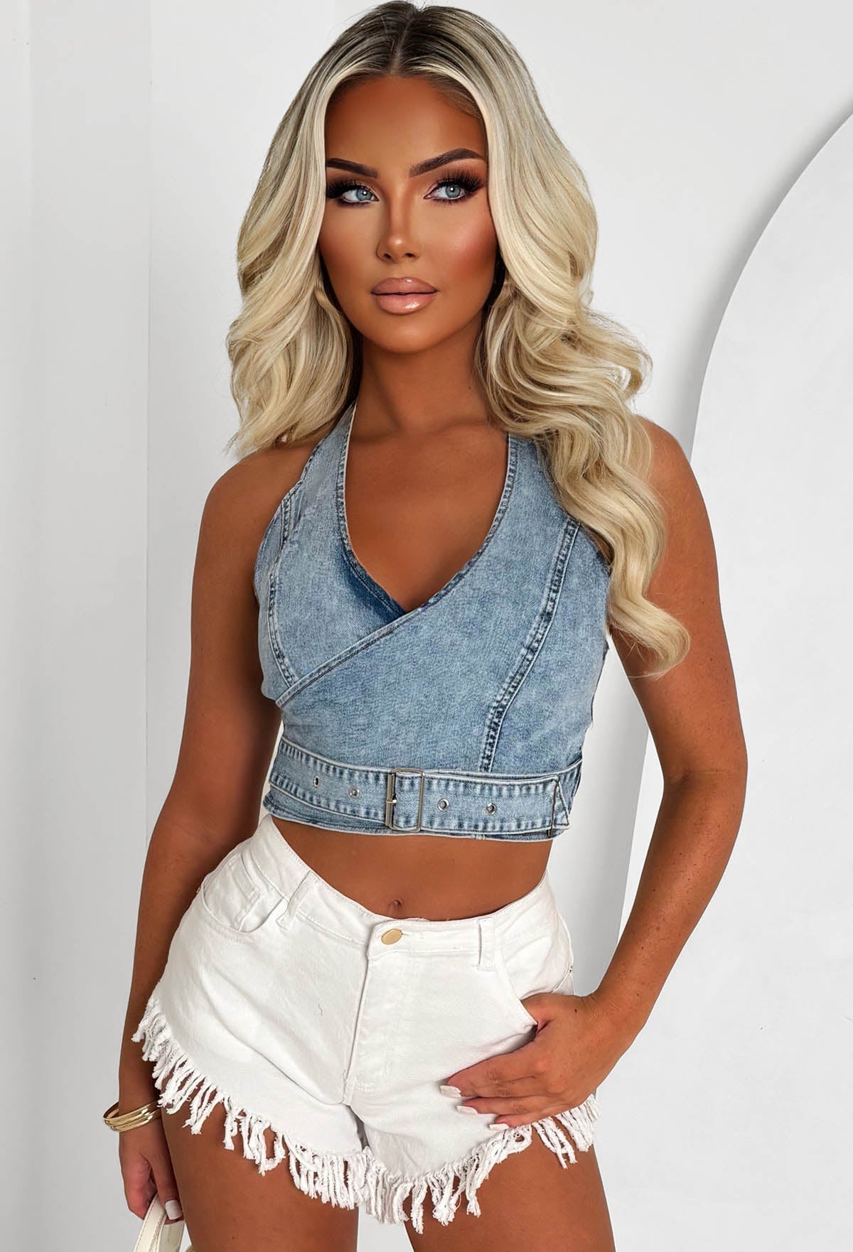 Frayed & Frantic White Stretch Frayed Cut Off Denim Shorts