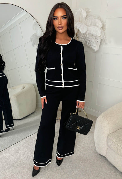 From London With Love Black Contrast Piping Knitted Set