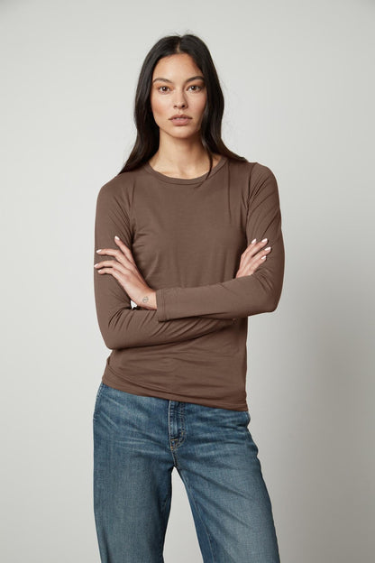 ZOFINA GAUZY WHISPER FITTED CREW NECK TEE