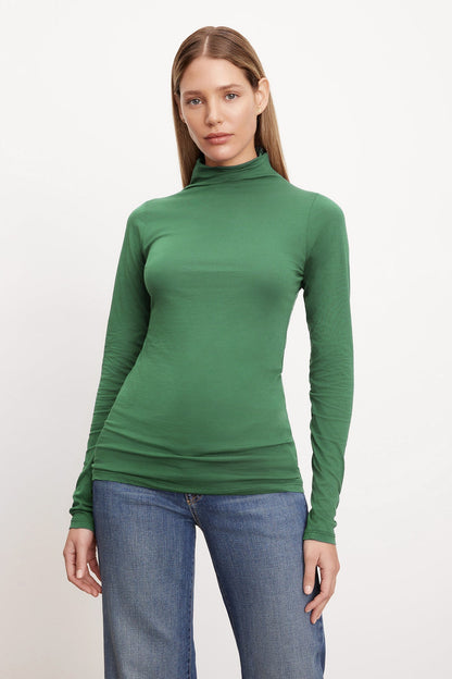 TALISIA GAUZY WHISPER FITTED MOCK NECK TEE