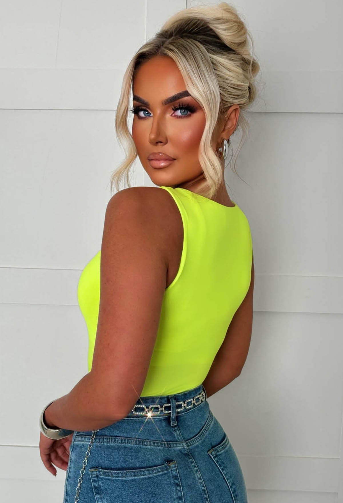 Girl Crush Neon Yellow Square Neck Sleeveless Bodysuit