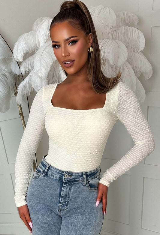 Girl Like You Cream Textured Long Sleeve Top
