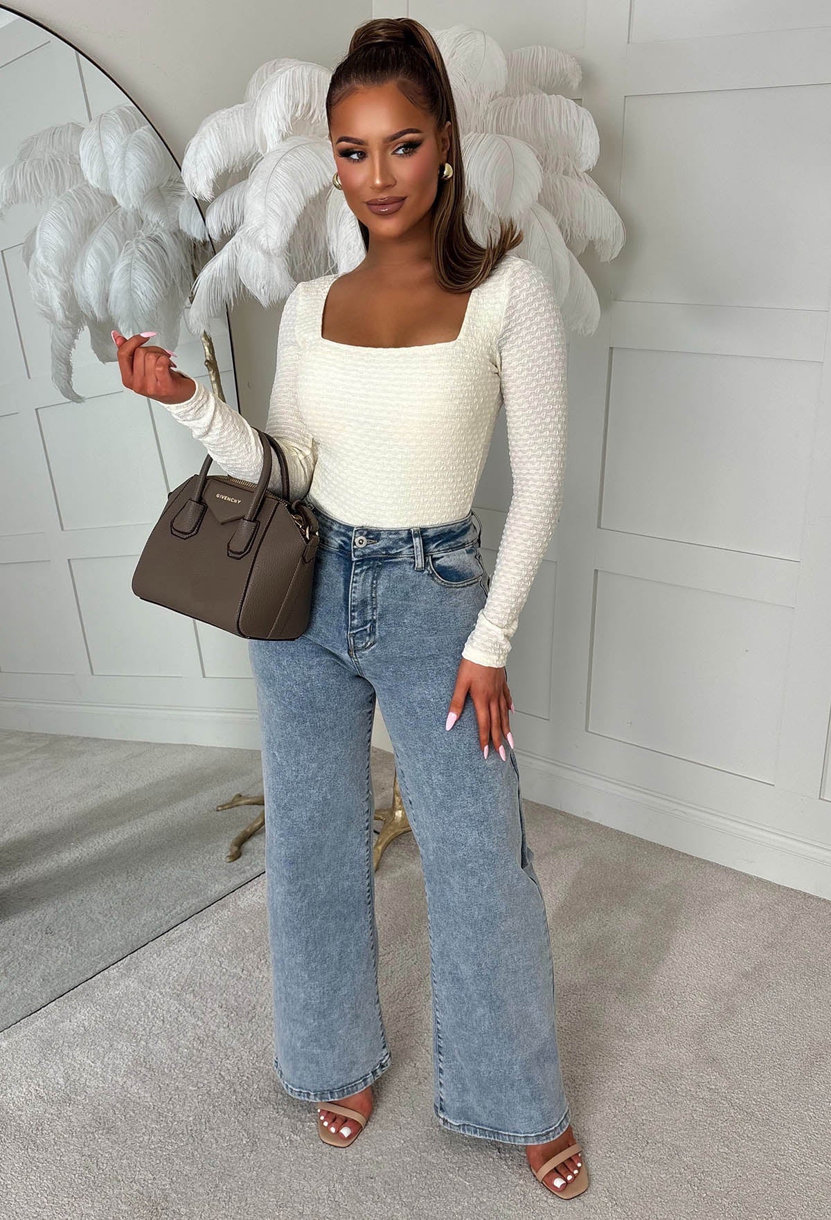 Girl Like You Cream Textured Long Sleeve Top