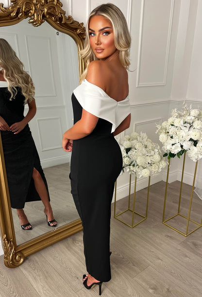 Glam Gal Black Off The Shoulder Contrast Bow Midaxi Dress