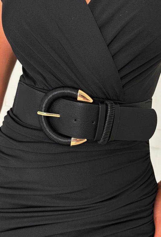 Glamorous Life Black Gold Buckle Elasticated Belt