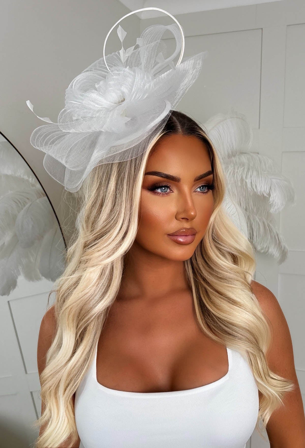 Glamour Forever White Mesh Veil Fascinator