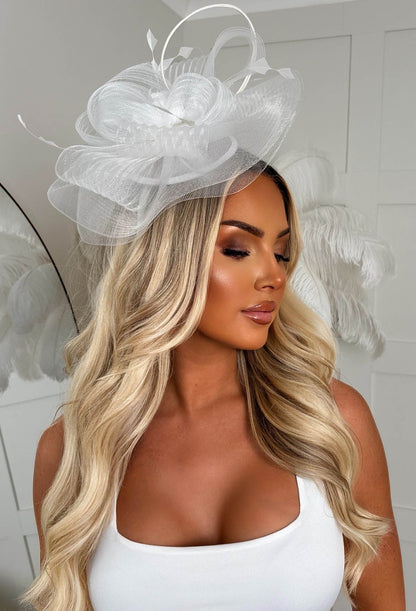 Glamour Forever White Mesh Veil Fascinator