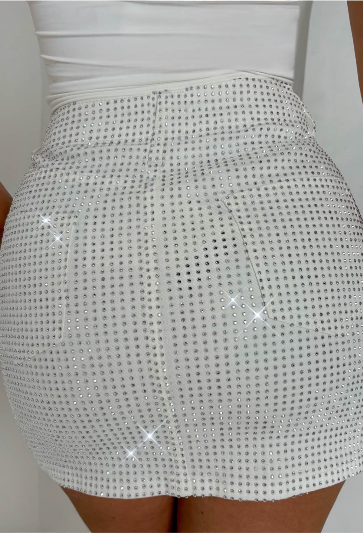 Glow Up White Stretch Sparkle Mini Skirt