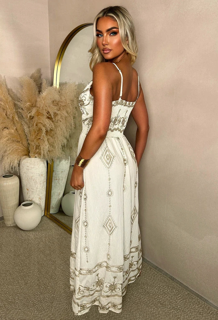 Golden Hour Babe Cream Gold Detail Cami Maxi Dress