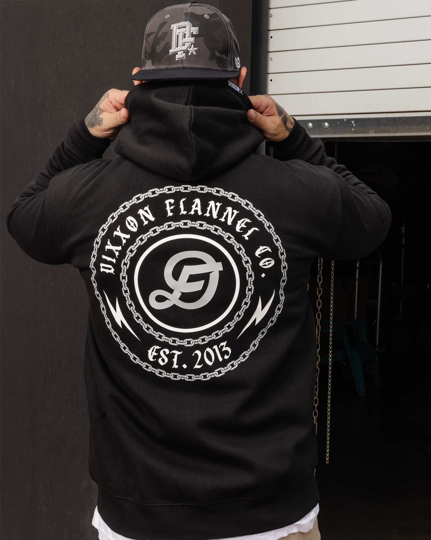 Gray & White Linked Zip Up Hoodie - Black