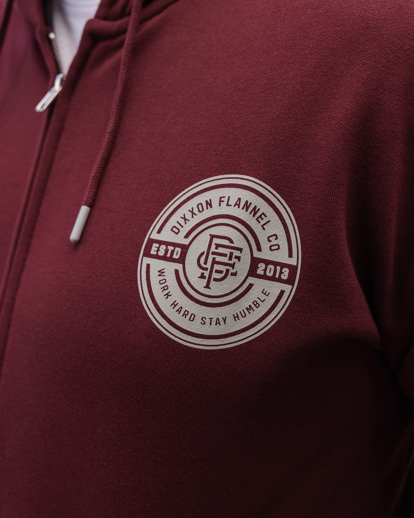 Gray Work Hard Badge Zip Up - Maroon