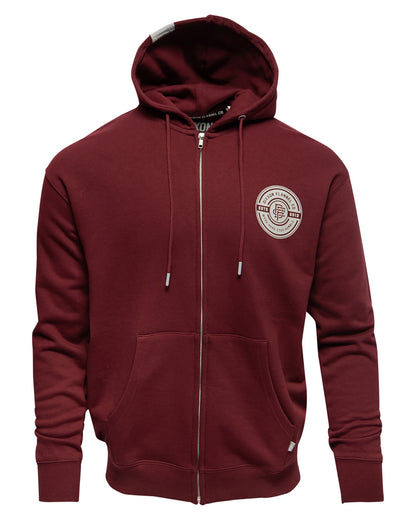 Gray Work Hard Badge Zip Up - Maroon