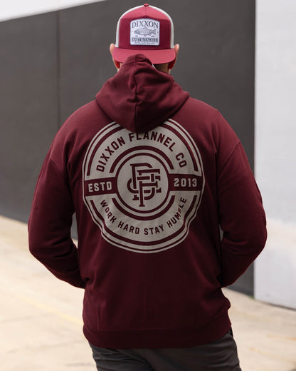 Gray Work Hard Badge Zip Up - Maroon