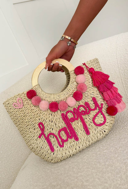 Grecian Glam Pink Embellished Straw Bag