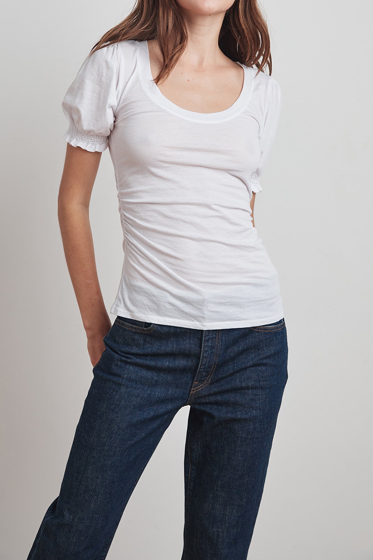 KAMI GAUZY WHISPER SHIRRED SLEEVE TOP