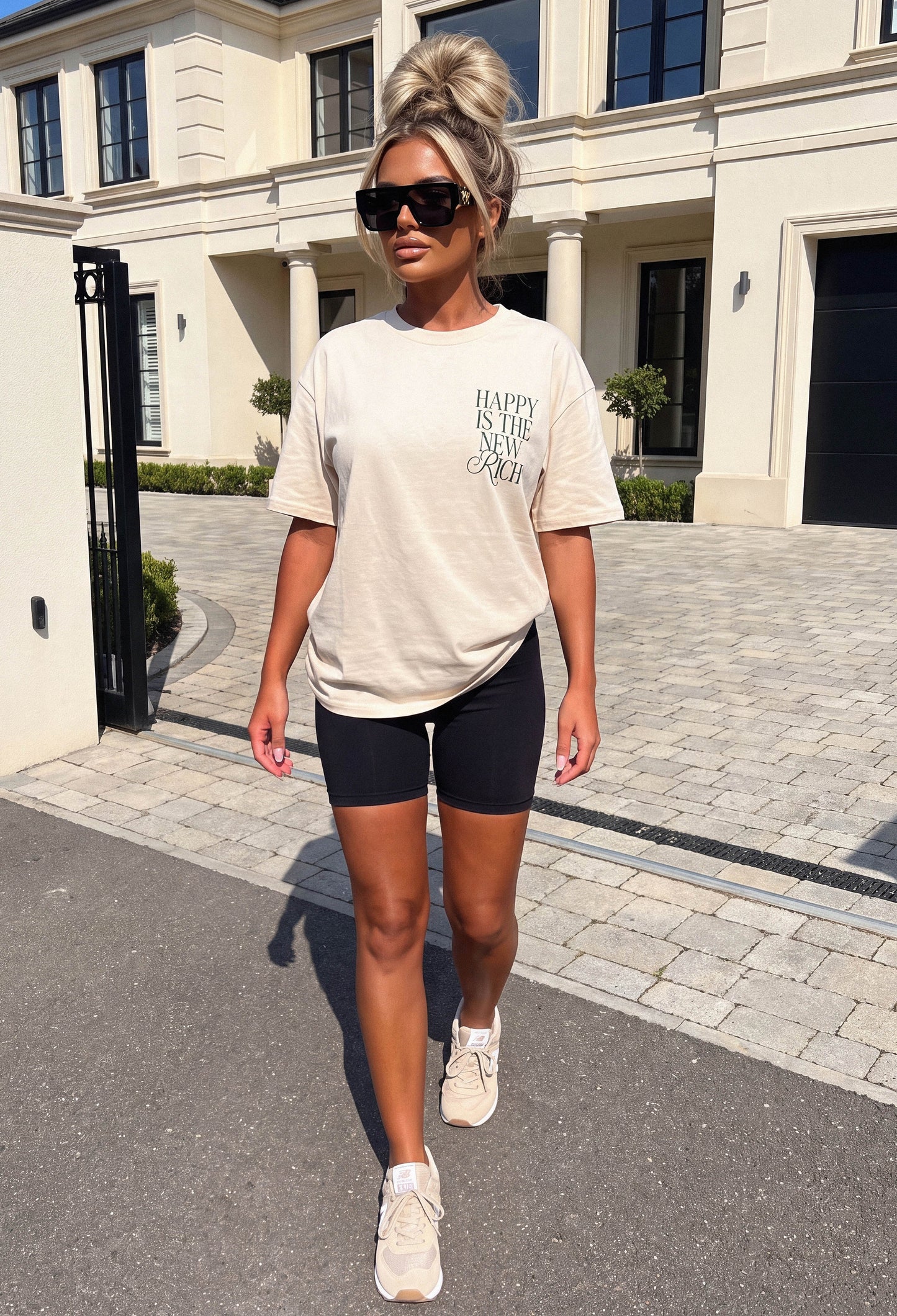 Happy Is The New Rich Beige Graphic T-shirt