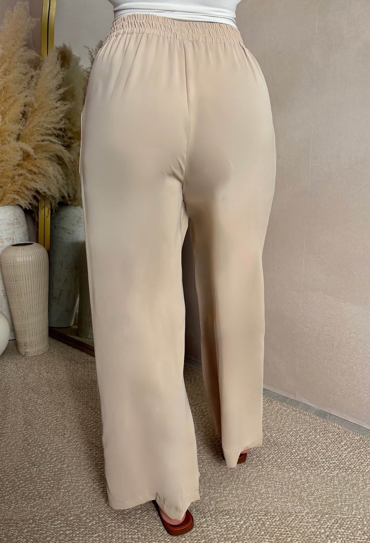 Heart Burst Beige Elasticated Straight Leg Trousers