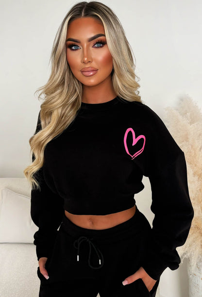 Heart Of Mine Black Graffiti Heart Sweatshirt & Jogger Co-Ord Set