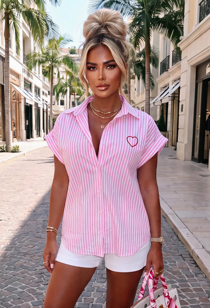 Hearts To You Pink Striped Cut Out Heart Shirt