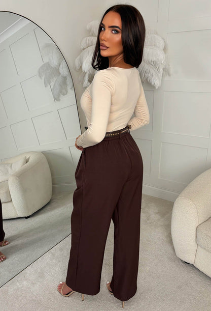 Hold Me Close Brown Belted Trousers